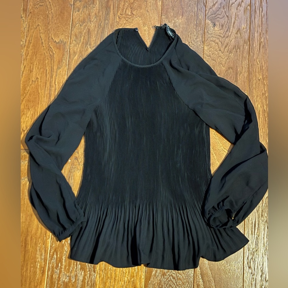 Zara pleated peplum top with mesh sleeves